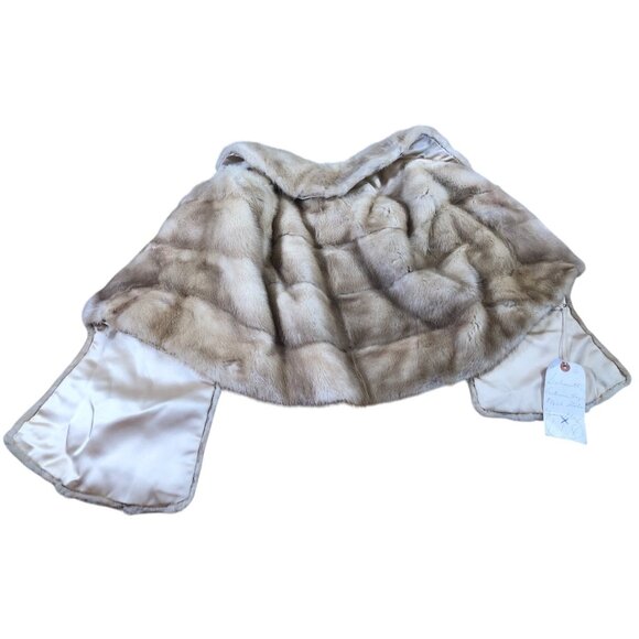 Vintage Mink Stole Cape Autumn Haze Beige Blonde Wrap Old Hollywood Shawl Evenin - Picture 7 of 15